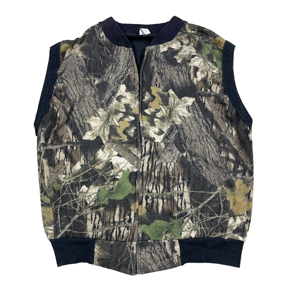 Vintage Mossy Oak Camo Vest Men Large Full Zip Jacket 90s USA Break Up Hunting